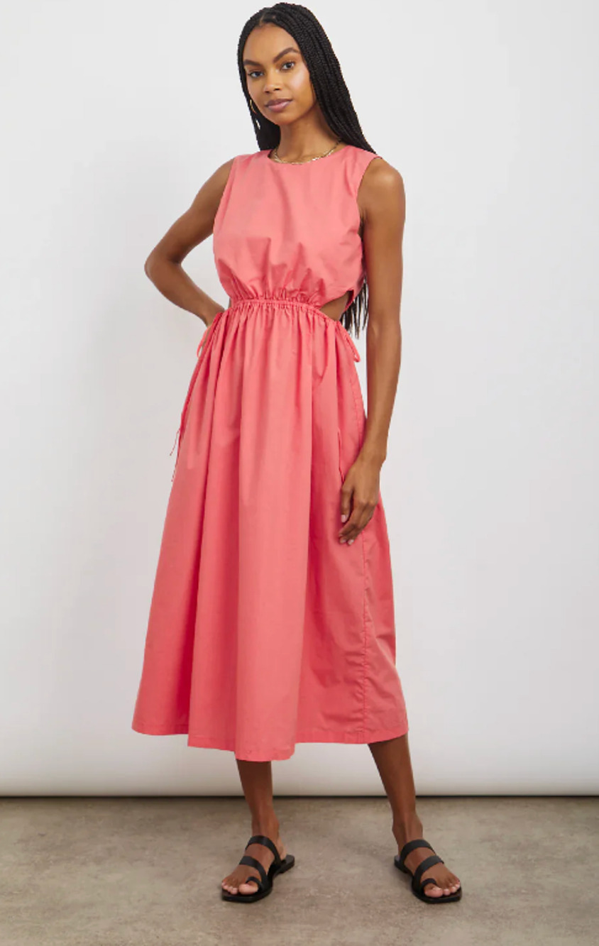 Rails Dress Size L Pink Yvette Cut Out Midi Cinched Waist Organic Cotton Poplin